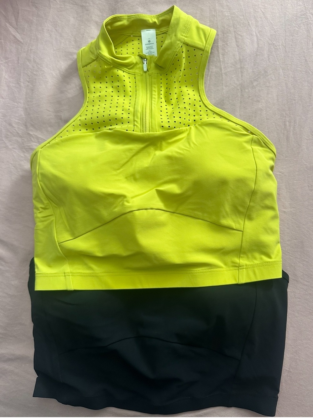 Bundle 2 lululemon athletica Neon Yellow and black Perforated Zip neck sport bra